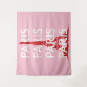 Parijs, Reiskunst, Retro Art, Roze Wandkleed