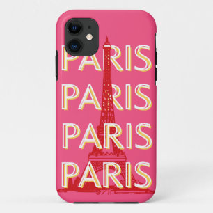 Parijs, Reiskunst, Retro Reiskunst, Roze iPhone 11 Hoesje
