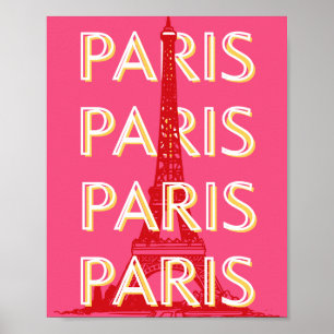 Parijs, Reiskunst, Retro Reiskunst, Roze Poster