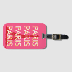 Parijs, Reizen Kunst, Retro Reizen Kunst, Roze Bagagelabel