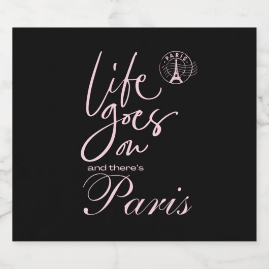 Parijs roze en zwart leven gaat door sparkling wijnetiket (Enkel label)