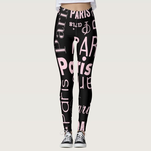 Parijs roze en zwart Parijs Leggings (Voorkant)