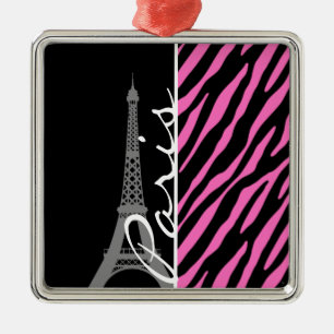 Parijs; Roze en zwarte zebra afdrukken Metalen Ornament
