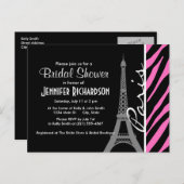 Parijs; Roze en zwarte zebra afdrukken Uitnodiging Briefkaart (Voorkant / Achterkant)