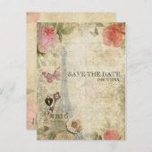 Parijs roze rozen bruiloft BEWAREN DE DATUM Aankondigingskaart (Voorkant / Achterkant)