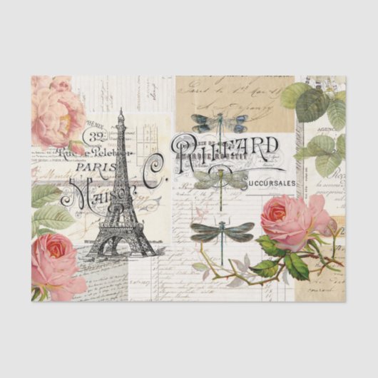  Parijs roze rozen Ephemera Weefpapier Tissuepapier (Voorkant)