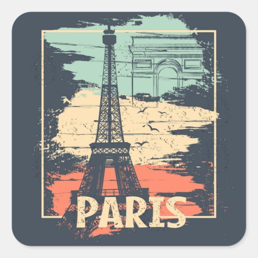 Parijs typografie: abstract Eiffel poster. Vierkante Sticker (Voorkant)