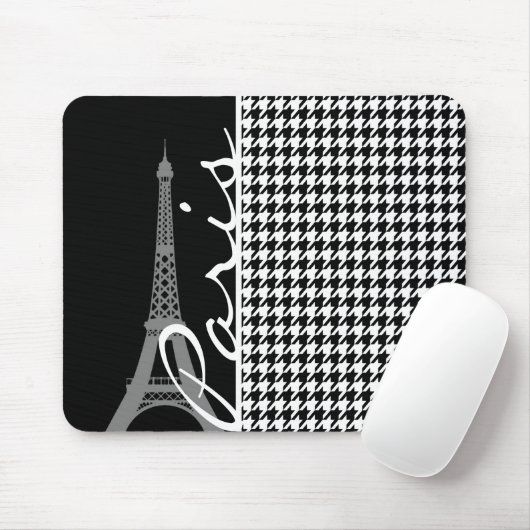 Parijs; Zwarte & Witte Houndstooth Muismat (Met muis)