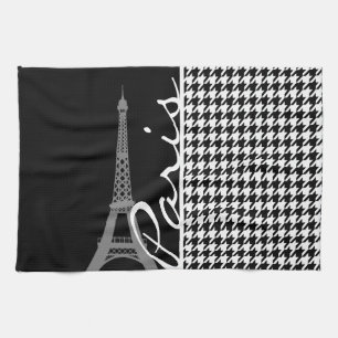 Parijs; Zwarte & Witte Houndstooth Theedoek