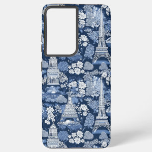 Parijse Blauwe Toile patterned stof Samsung Galaxy Hoesje