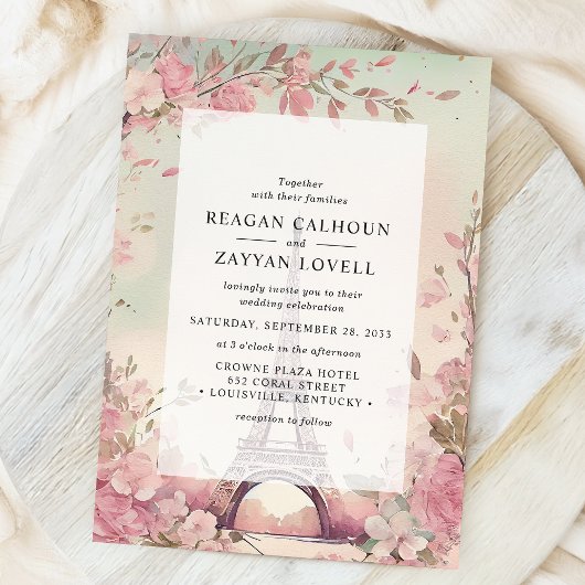 Parijse bloesem Eiffeltoren Parijs bruiloft Kaart