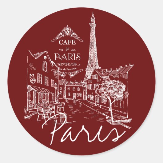 Parijse café klassieke ronde sticker (Voorkant)
