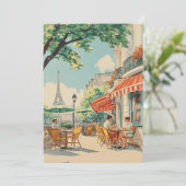 Parijse Café met Eiffel Uitzicht Kaart (Staand voorkant)