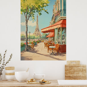 Parijse Café met Eiffel Uitzicht Poster