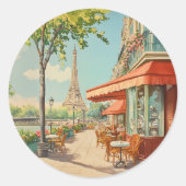 Parijse Café met Eiffel Uitzicht Ronde Sticker (Voorkant)