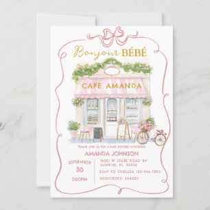 Parijse Cafe Roze Coquette Baby shower Kaart