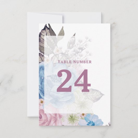 Parijse Charm Blauw Bloemen Bruiloft Tafelnummers (Voorkant)