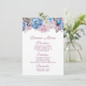 Parijse Charm Blauw & Roze Bloemen Chique Diner Menu (Staand voorkant)
