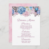 Parijse Charm Blauw & Roze Bloemen Chique Diner Menu (Voorkant / Achterkant)