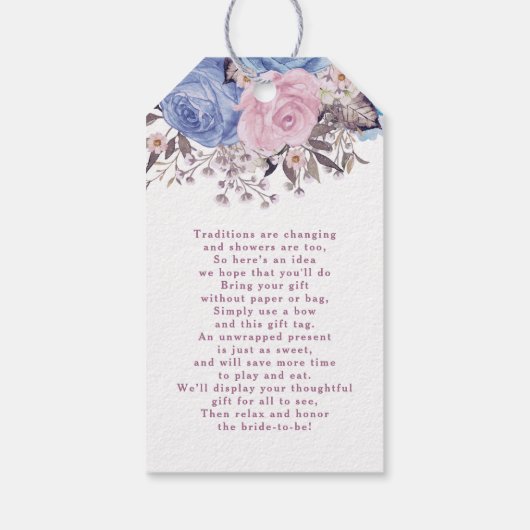 Parijse Charm Blauw & Roze Bruids Display Douche Cadeaulabel (Achterkant)