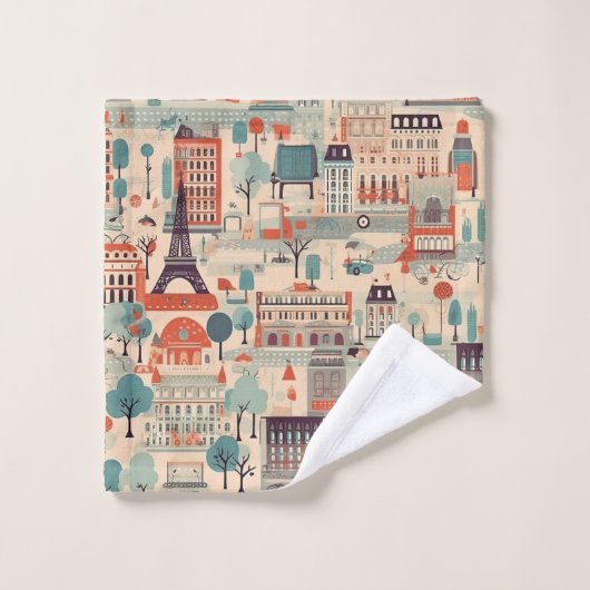 Parijse Dag - beige, groen en rood Bad Handdoek (Wasdoekje)
