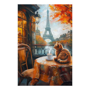 Parijse herfst Ginger Cat in een café Perfect Poster