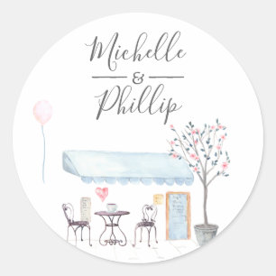 Parijse huwelijksaquarel wilde bloemen ronde sticker