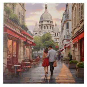Parijse liefde: romantisch stel bij de Sacre Coeur Tegeltje