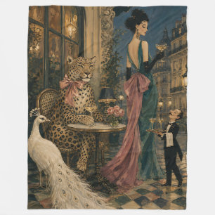 Parijse Luipaard Vintage Franse Café Dieren Kunst Fleece Deken