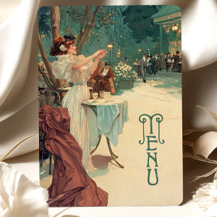 Parijse Nacht Art Nouveau Trouwmenu Kaart