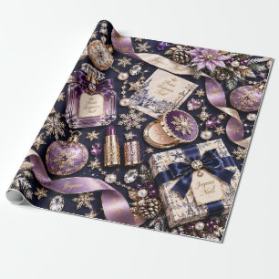 Parijse Paarse Marine Kerstmis Cadeaupapier