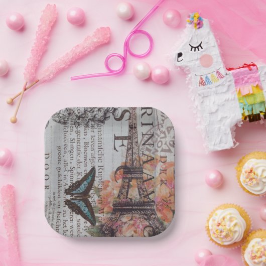 Parijse Party Franse Botanische Eiffeltoren Papieren Bordje (Feest)