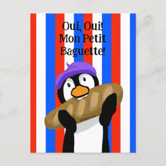 Parijse Pinguïn met stokbrood Feestdagenkaart