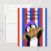 Parijse Pinguïn met stokbrood Feestdagenkaart (Voorkant / Achterkant)