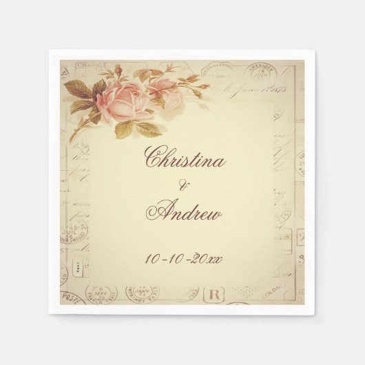 Parijse postzegels Chic Rozen Servet (Voorkant)