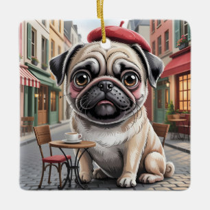 Parijse pug op terras café keramisch ornament