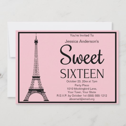 Parijse Roze Zwart Eiffeltoren Zoet Zestien Kaart (Voorkant)