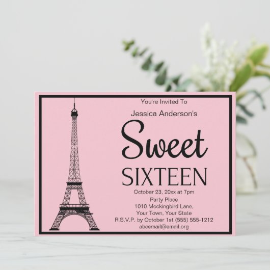 Parijse Roze Zwart Eiffeltoren Zoet Zestien Kaart (Staand voorkant)