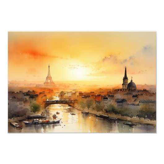 Parijse skyline bij zonsondergang foto afdruk (Voorkant)
