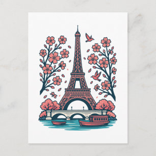 Parijse souvenir Eiffeltoren Paris Cherry Tree Feestdagenkaart