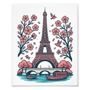 Parijse souvenir Eiffeltoren Paris Cherry Tree Foto Afdruk