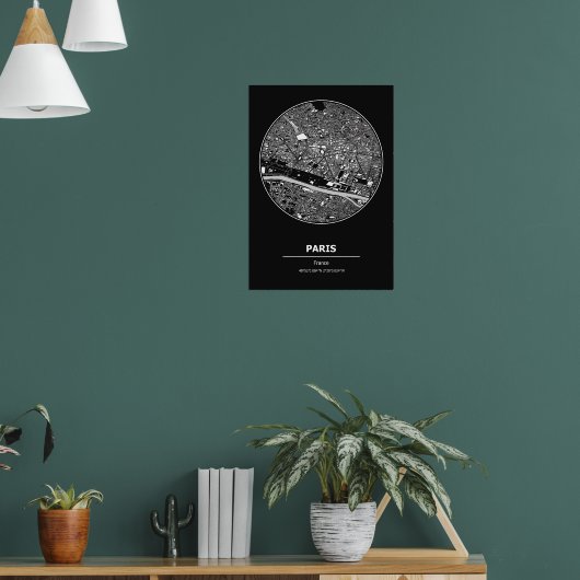 Parijse stadsplattegrond Zwart-wit Poster (Woonkamer 1)