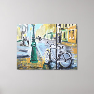 Parijse Straat met Fiets Canvas Afdruk
