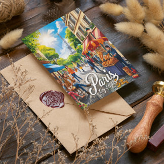 Parijse straatbeeld met Eiffeltoren Briefkaart