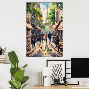Parijse straatbeeld met Eiffeltoren Poster