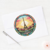 Parijse Sunset Eiffeltoren Parijs Franse Bloemen Ronde Sticker (Envelop)