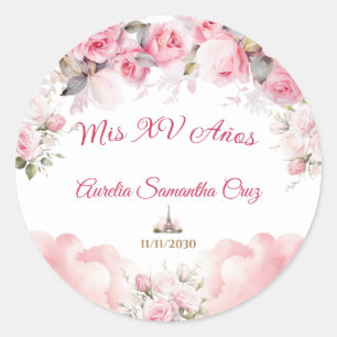 Parijse Thema Roze Quinceañera Sticker Bloemen
