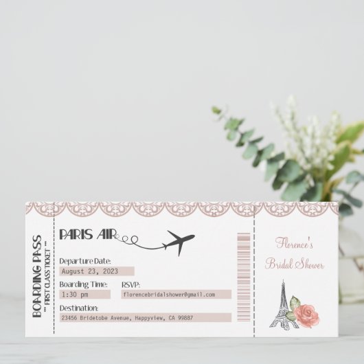 Parijse uitnodiging, Parijs themafeest, Bruid, Bab Kaart (Staand voorkant)