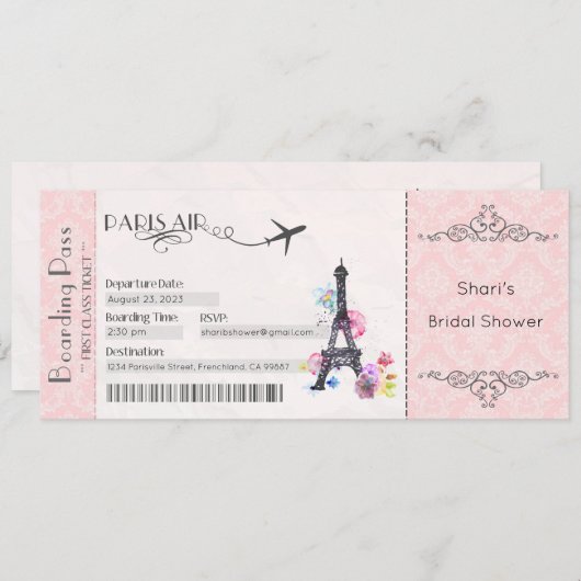 Parijse uitnodiging, Parijse Bruidsuitnodiging, Ba Kaart (Voorkant / Achterkant)