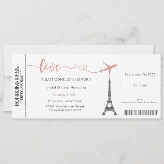 Parijse uitnodiging, Paris bruidsfeest Kaart (Voorkant)